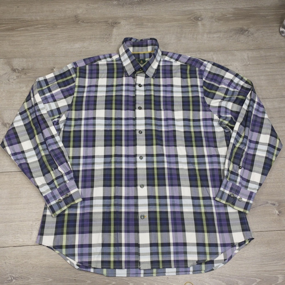 Robert Talbott Shirt Mens Large Multicolor Plaid Long Sleeve Button Front